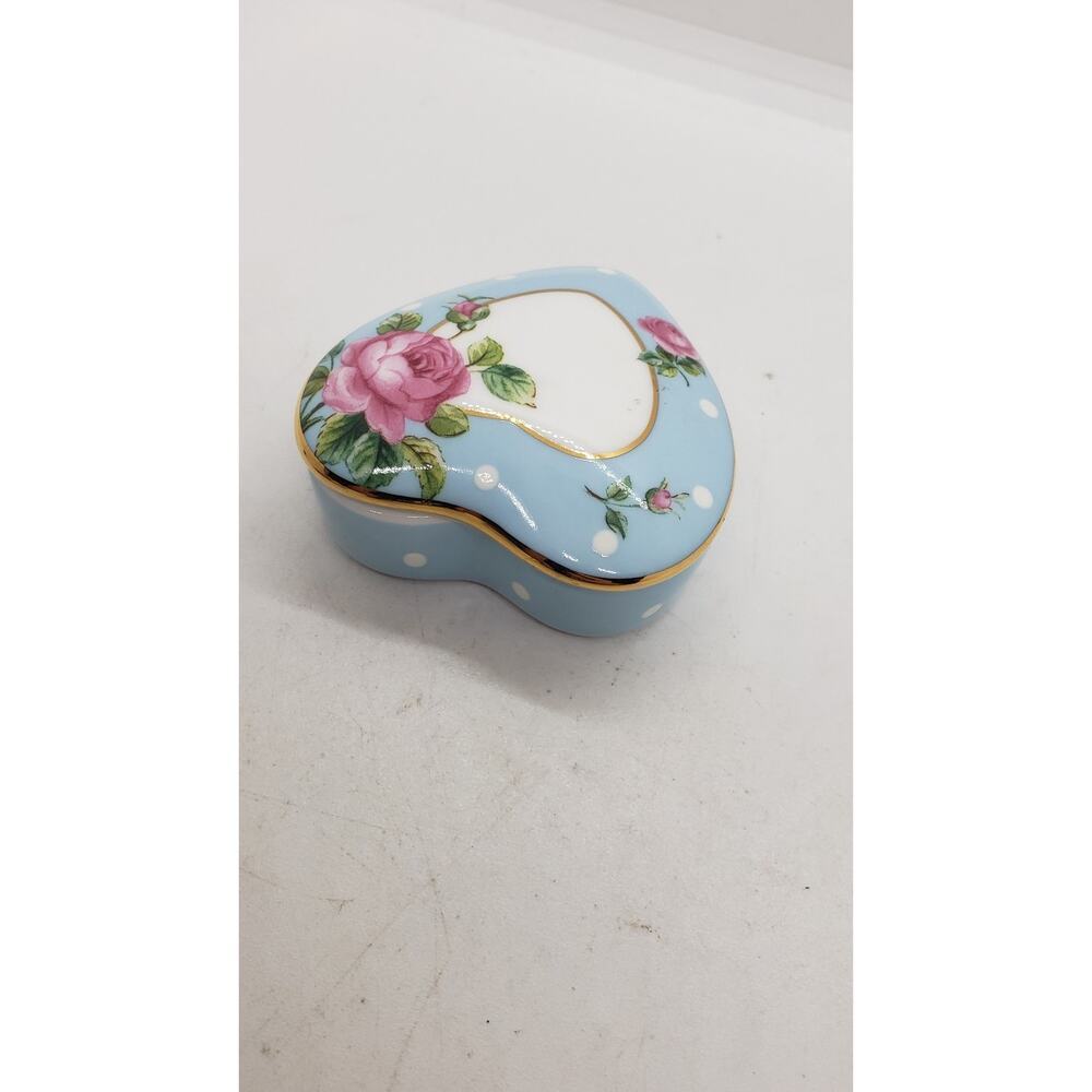 Vintage Royal Albert Heart Trinket Jewelry Box Porcelain Rose Floral England - Picture 8 of 13